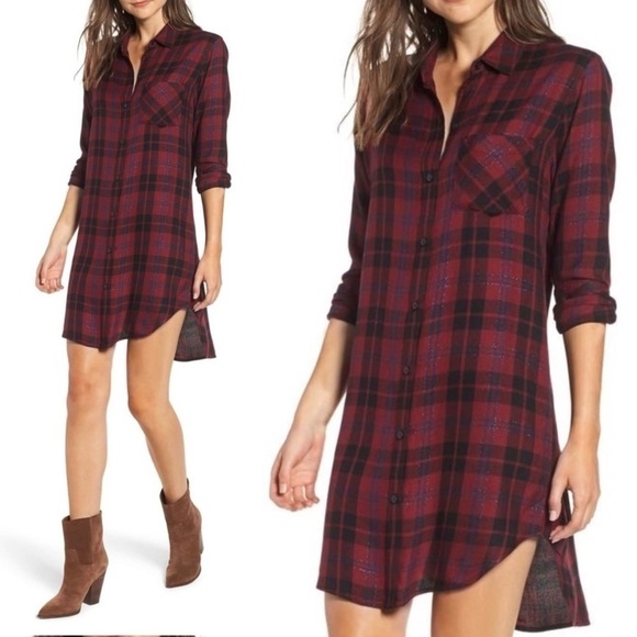 Rails Bianca Flannel Shirtdress in Red Black size XS - Picture 2 of 13